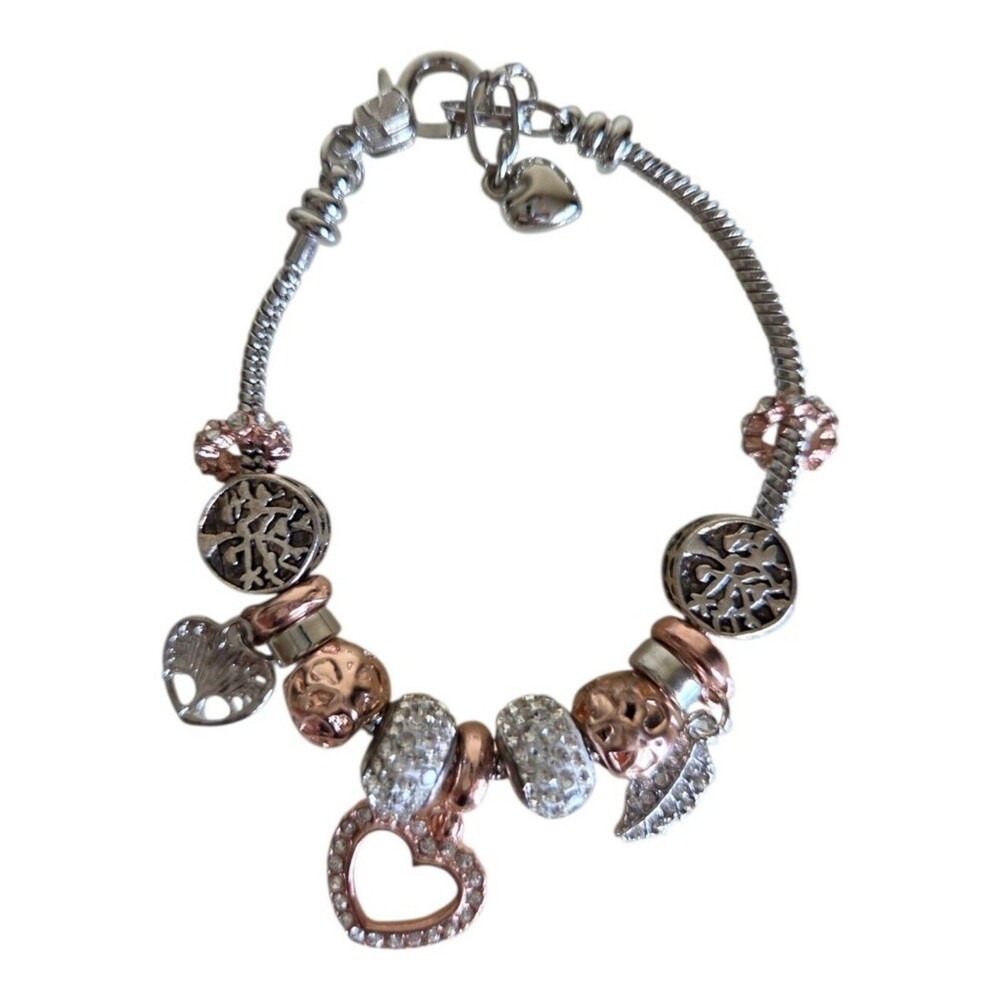 mixed-metal charm bracelet hearts silver & rose gold tones
